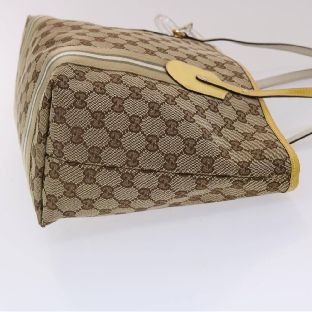 GUCCI GG Canvas Sherry Line Tote Bag Canvas Beige Yellow Khaki 211971 - Picture 2 of 16